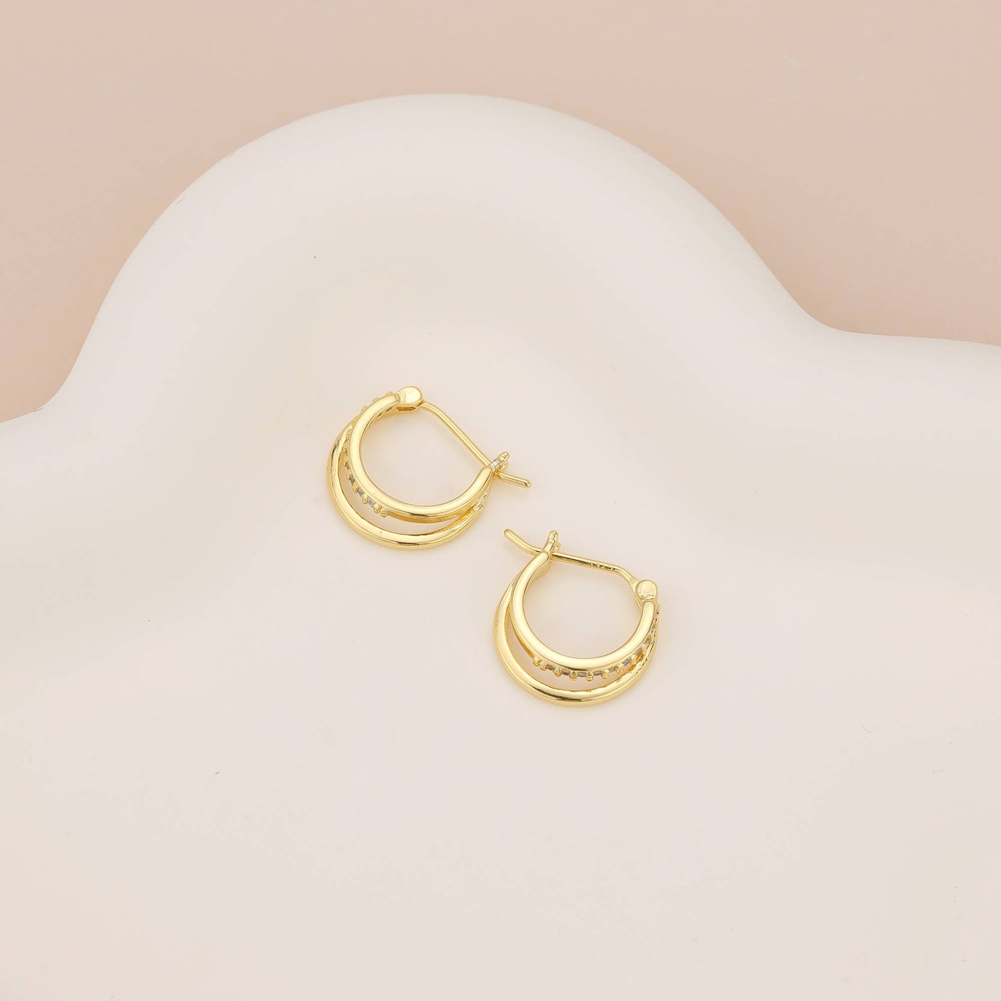 Melange Blanc - E072 double hoop earrings, pave hoop earrings