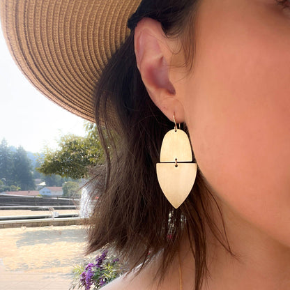 Sela+Sage - Worn Gold Brass, Arch Triangle Earrings with Gold Filled
