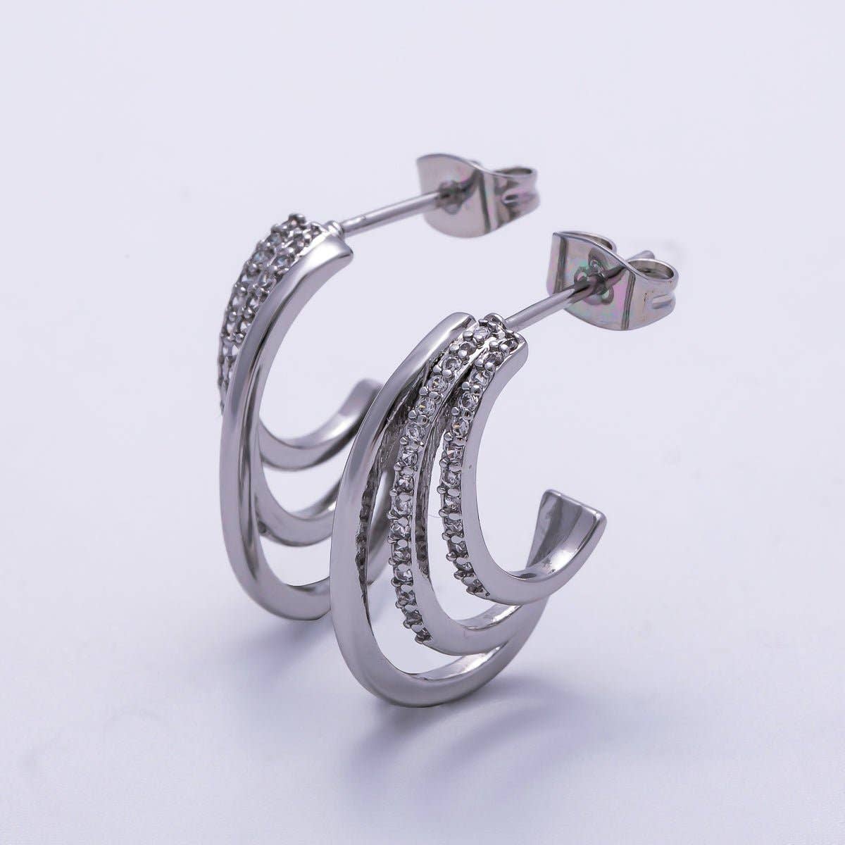 Aim Eternal - 16K Gold Filled 21mm Micro Paved CZ Claw J-Shaped Hoop Earrings in Gold & Silver | Earrings-00337 Earrings-00338