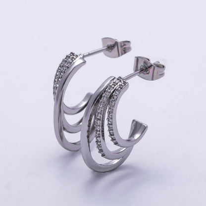 Aim Eternal - 16K Gold Filled 21mm Micro Paved CZ Claw J-Shaped Hoop Earrings in Gold & Silver | Earrings-00337 Earrings-00338
