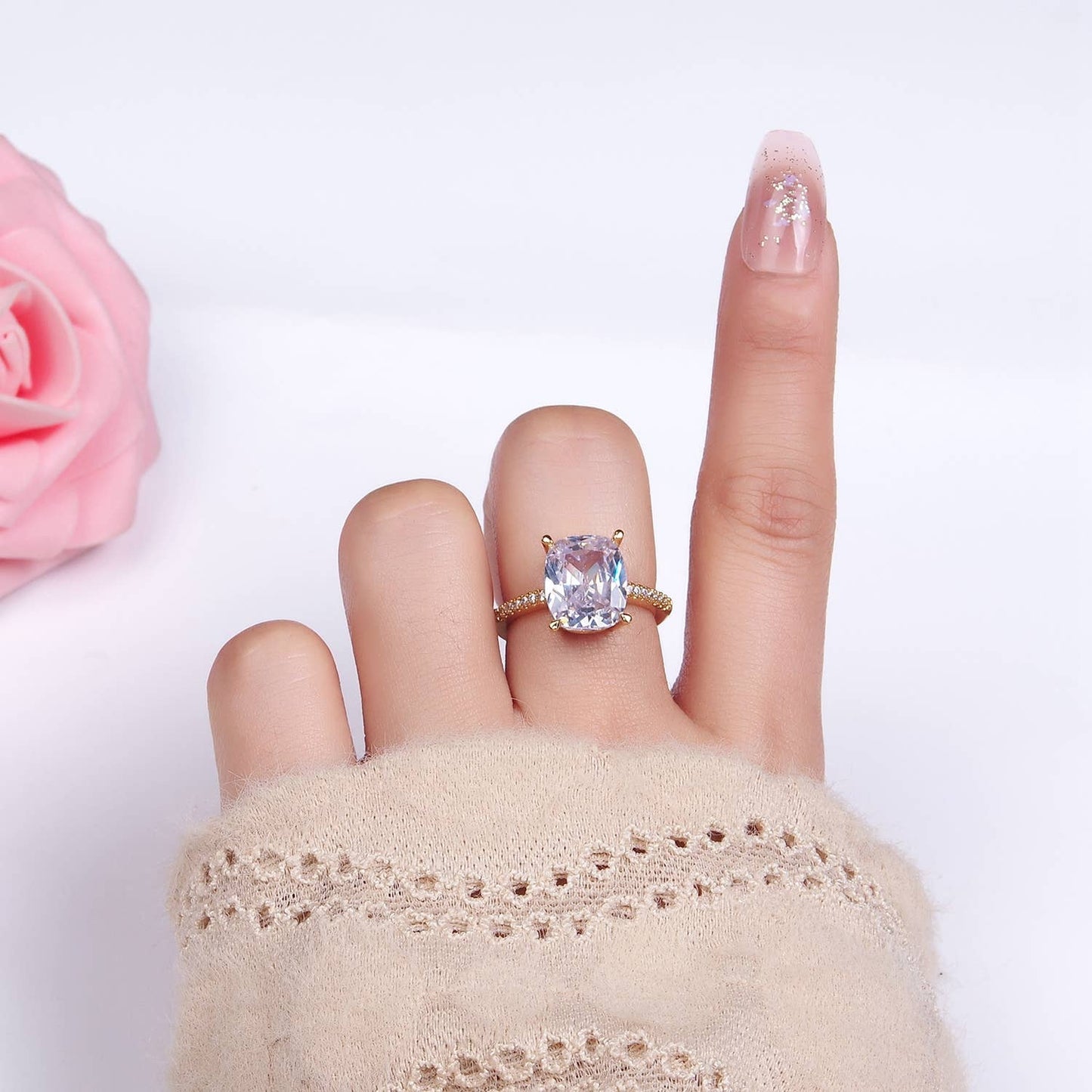 Aim Eternal - 14K Gold Filled Clear Oval CZ Micro Paved Solitaire Ring
