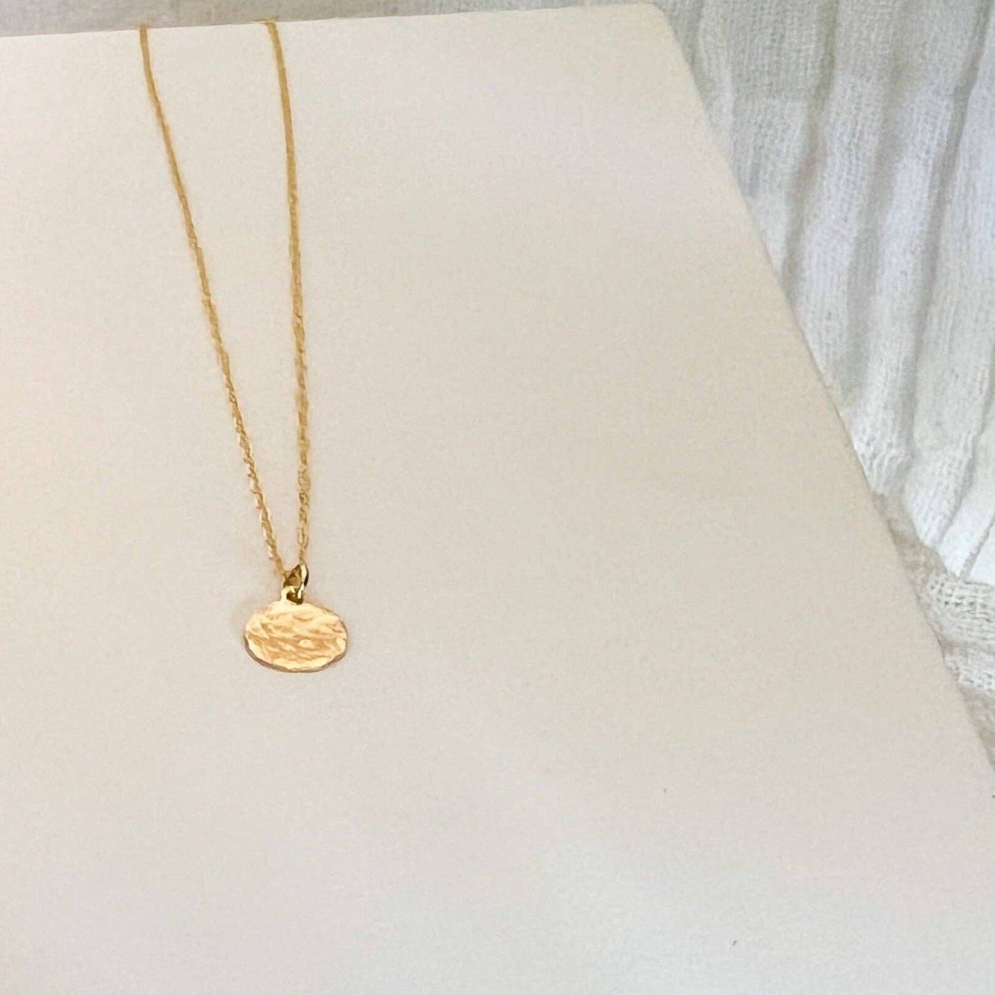 Sela+Sage - Hand Hammered Drop Necklace, Gold Filled Coin