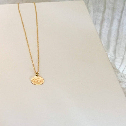 Sela+Sage - Hand Hammered Drop Necklace, Gold Filled Coin