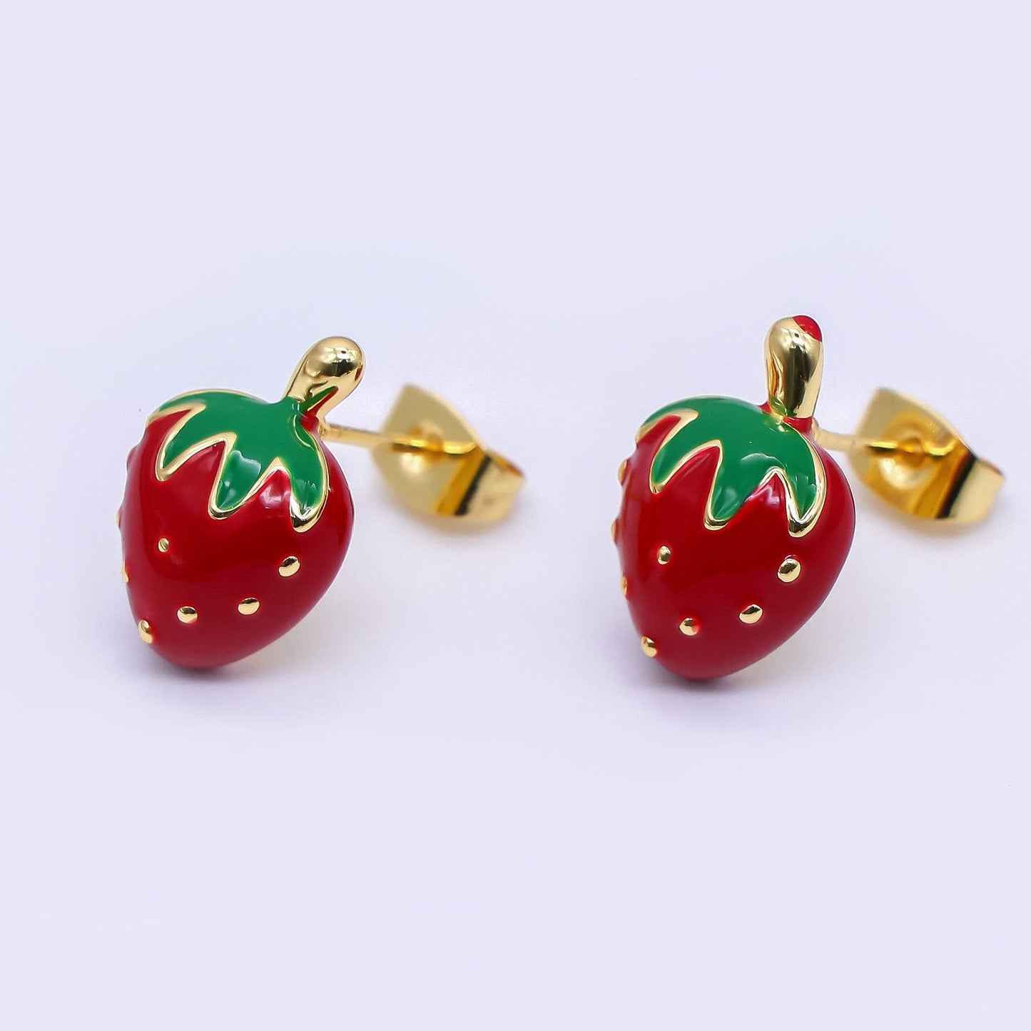 Aim Eternal - 24K Gold Filled 15mm Red Enamel Strawberry Fruit Stud Earrings | AI424