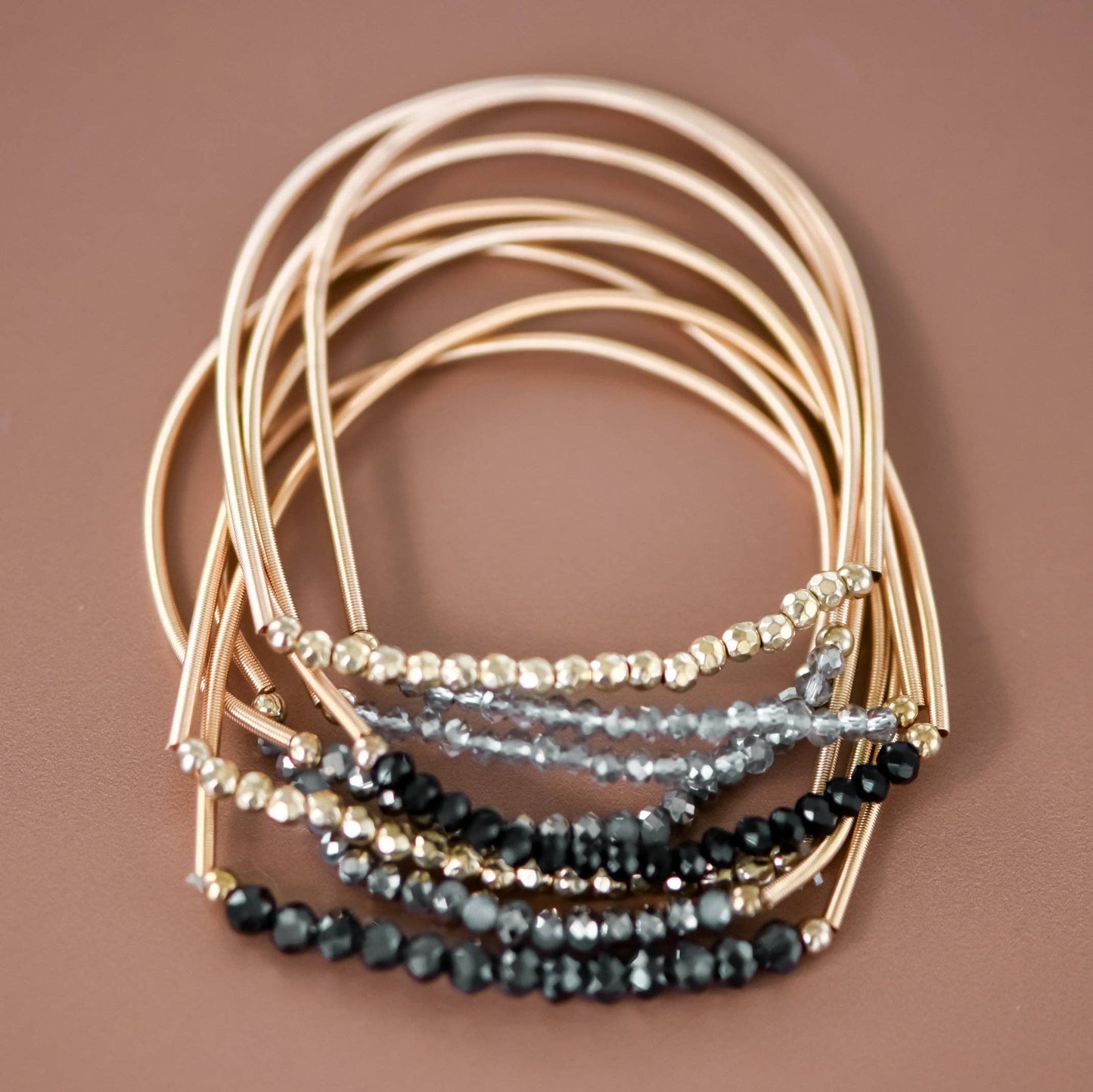 MA101 Mia Accessories - Boho Layered Spring Coil Guitar String Bracelet Set - 6962