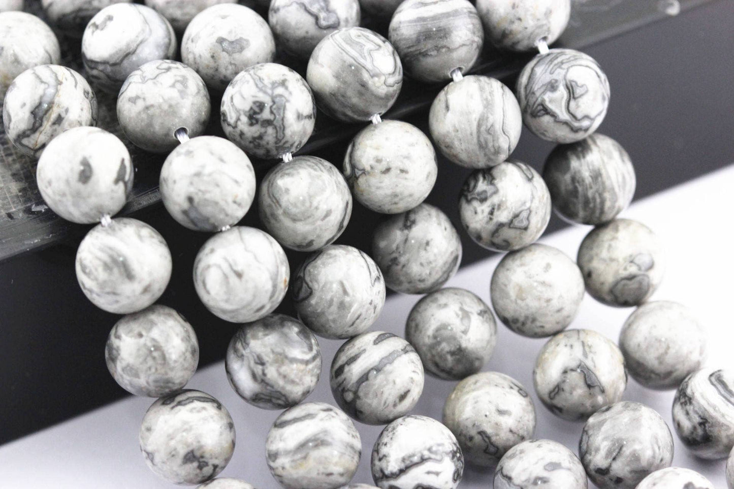 CRCBEADS - Map Jasper Smooth Round Beads 6mm 8mm 10mm 12mm 15.5" Strand