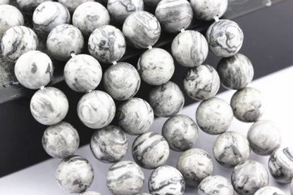 CRCBEADS - Map Jasper Smooth Round Beads 6mm 8mm 10mm 12mm 15.5" Strand