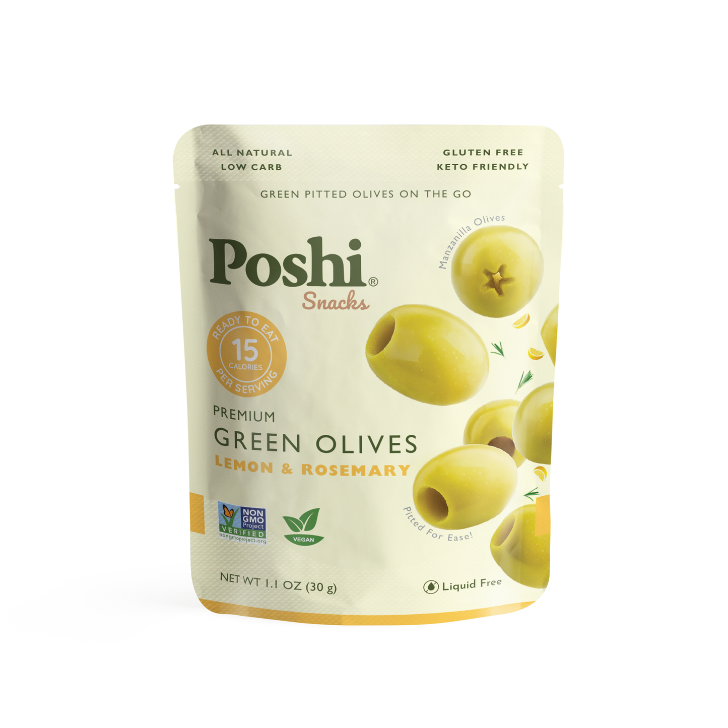 POSHI - Poshi Snacks - Lemon & Rosemary Pitted Green Olives 1.1oz/10