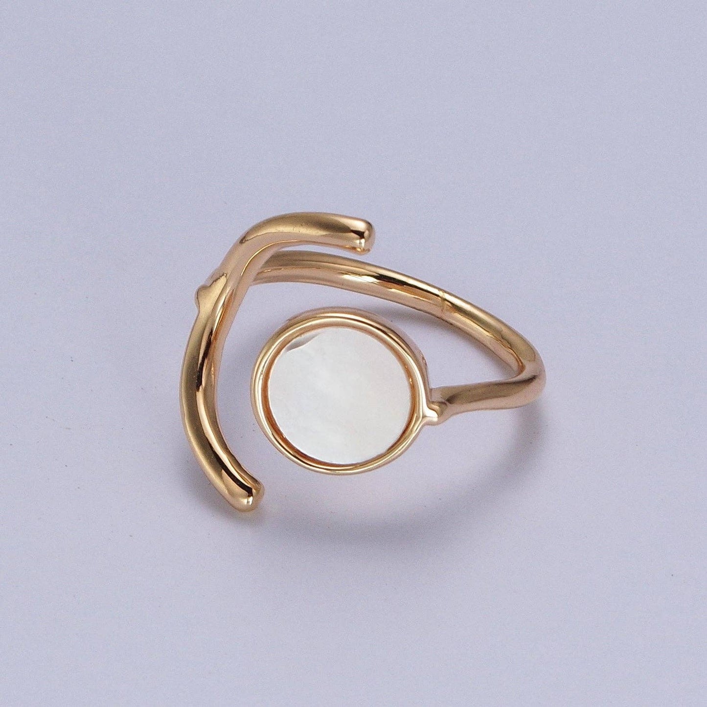 Aim Eternal - Geometric Crescent Round Shell Pearl Adjustable Gold Ring