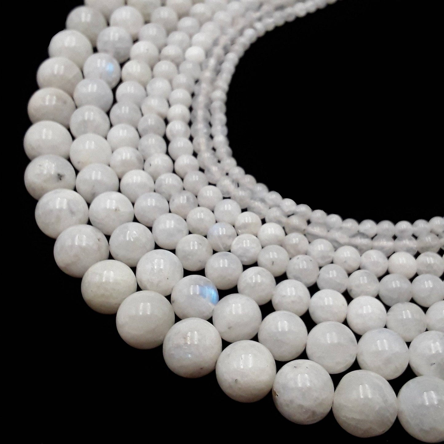 CRCBEADS - White Rainbow Moonstone Smooth Round Beads 3mm 4mm 5mm 6mm 8mm 10mm 12mm 15.5" Strand