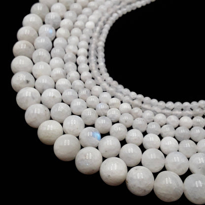 CRCBEADS - White Rainbow Moonstone Smooth Round Beads 3mm 4mm 5mm 6mm 8mm 10mm 12mm 15.5" Strand