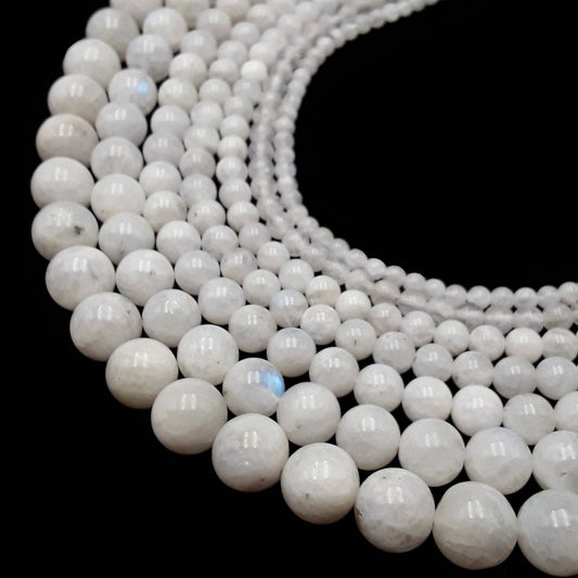 CRCBEADS - White Rainbow Moonstone Smooth Round Beads 3mm 4mm 5mm 6mm 8mm 10mm 12mm 15.5" Strand
