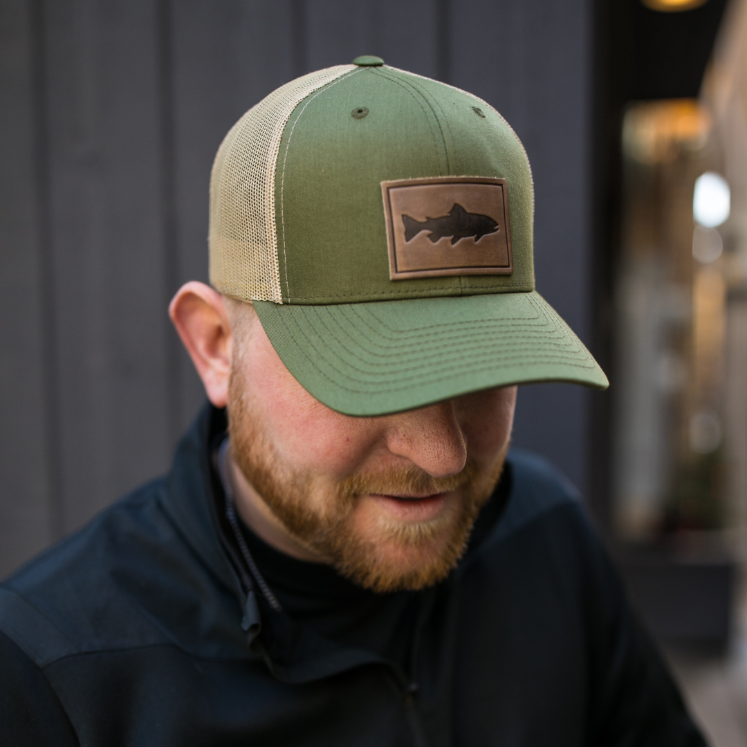 Range Leather Co. - Trout Hat - Leather Patch Trucker Cap