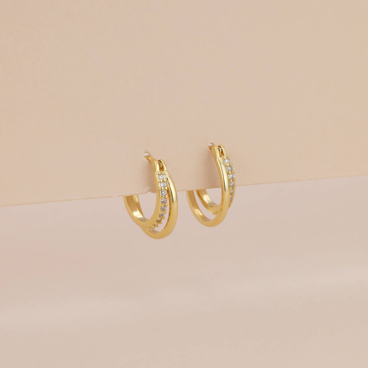 Melange Blanc - E072 double hoop earrings, pave hoop earrings