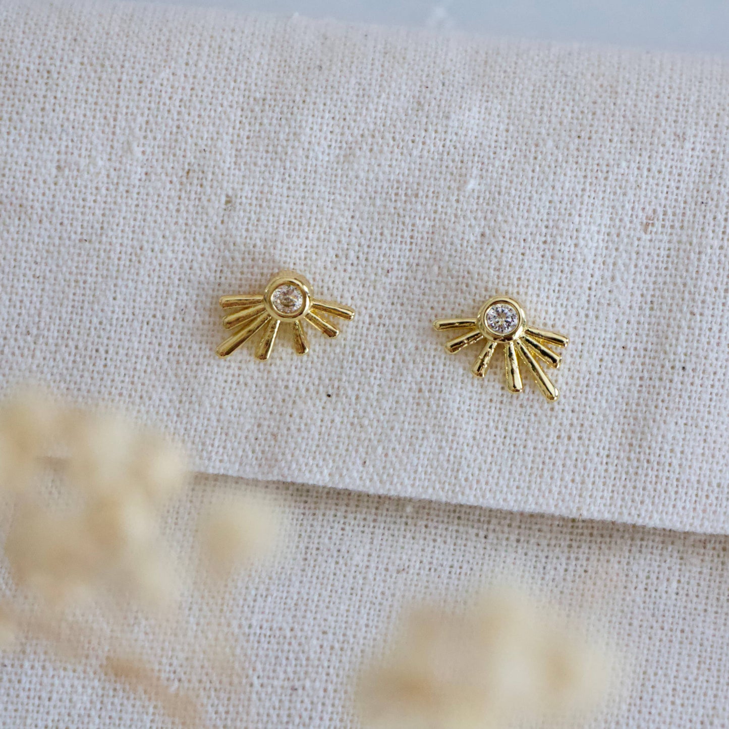 Mesa Blue - CZ Starburst Stud Earrings - Gold Plated Sterling Silver
