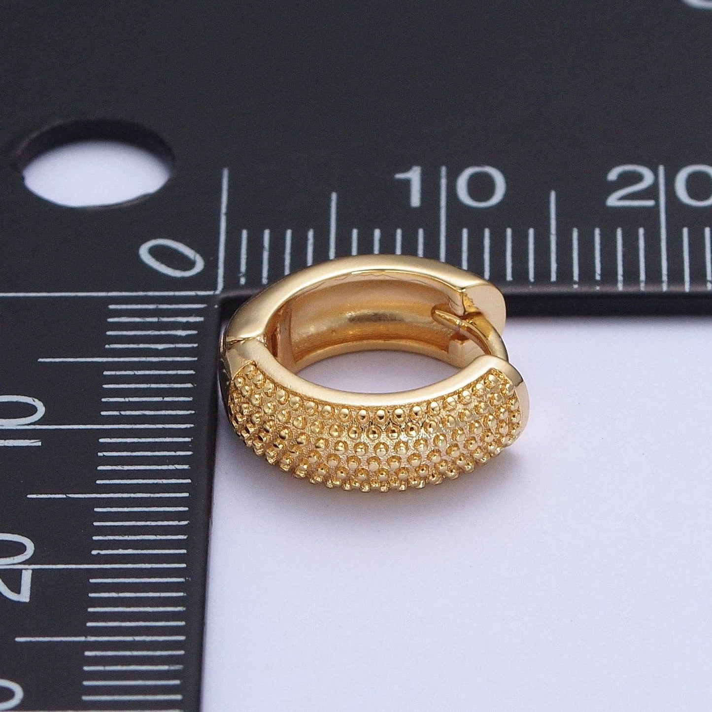 Aim Eternal - 24K Gold Filled 14mm Textured Beaded Huggie Hoop Earrings T-