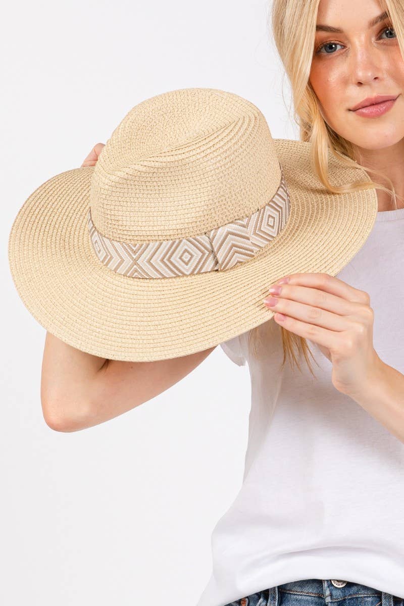 Collections by Fame Accessories - Tribal Pattern Strap Straw Hat