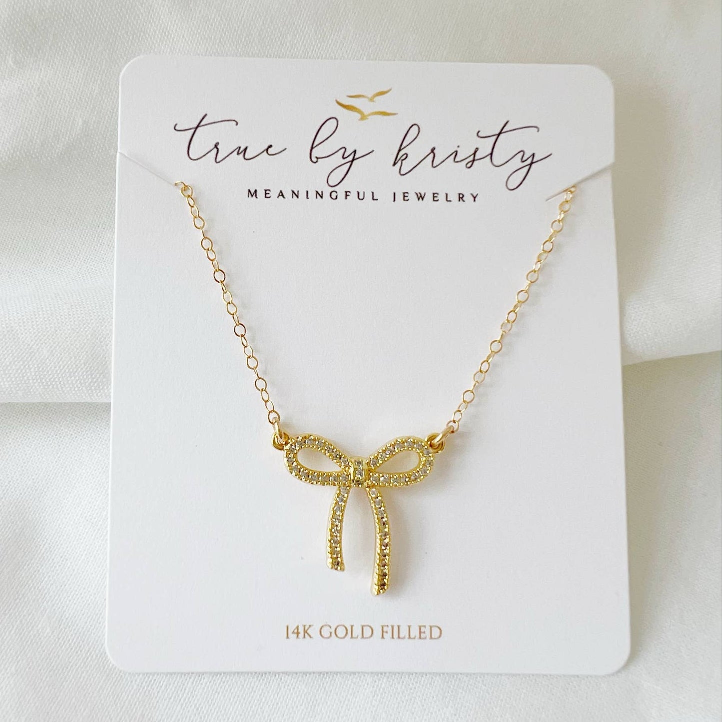 True by Kristy Jewelry - Bow Ribbon CZ Gold Filled Necklace
