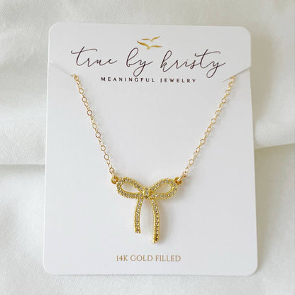 True by Kristy Jewelry - Bow Ribbon CZ Gold Filled Necklace