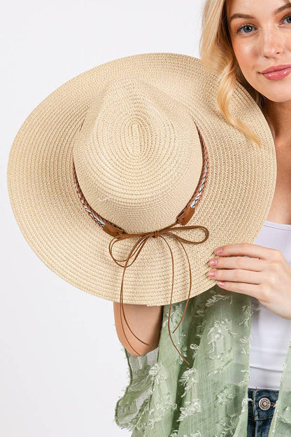 Hana - Woven Boho Aztec Pattern Band Summer Sun Hat