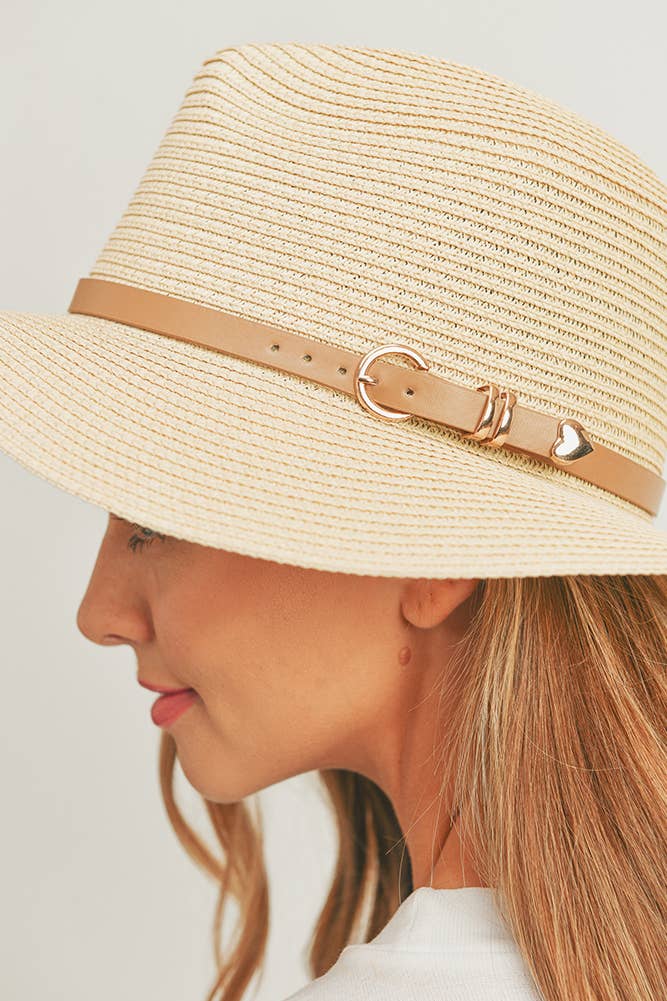 Hana - PU Leather Buckled Band Panama Hat