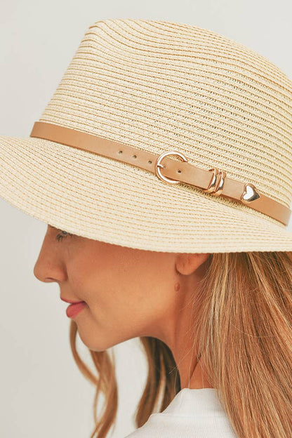Hana - PU Leather Buckled Band Panama Hat
