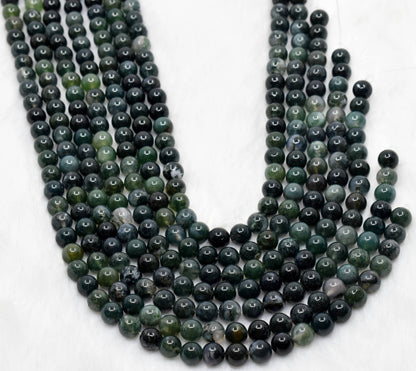Soothing Crystals - Moss Agate Round Beads 4mm, 6mm, 8mm, 10mm,12mm Mala Beads