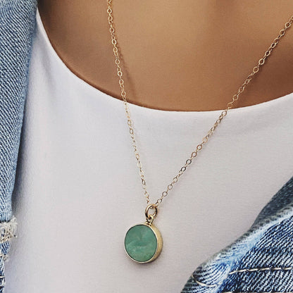 Soul & Little Rose - Amazonite Small Gold Disc Round Necklace