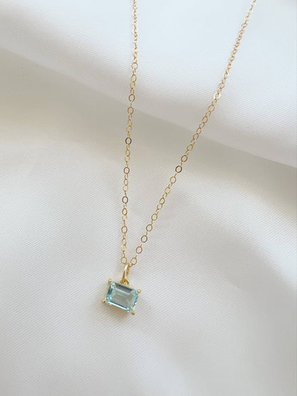 True by Kristy Jewelry - Everly Light Blue Aquamarine CZ Necklace Gold Filled