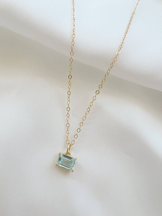 True by Kristy Jewelry - Everly Light Blue Aquamarine CZ Necklace Gold Filled