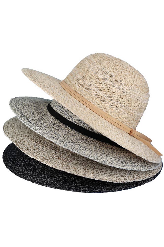 Hana - Suede Band Mixed Braid Packable Sun Hat