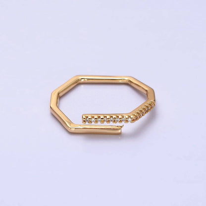 Aim Eternal - Thin Hexagon Ring Modern Minimalist Geometric Ring Honeycomb stackable ring in Gold Silver with Micro Pave Cz Stone Y617 Y618