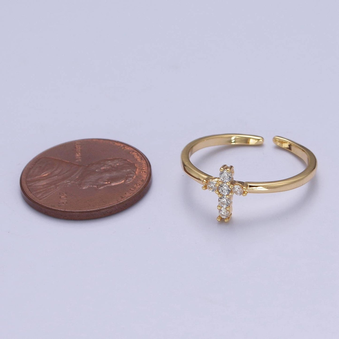Aim Eternal - Minimalist Holy Religious CZ Crystal Cross Gold Ring O2140