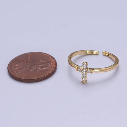Aim Eternal - Minimalist Holy Religious CZ Crystal Cross Gold Ring O2140