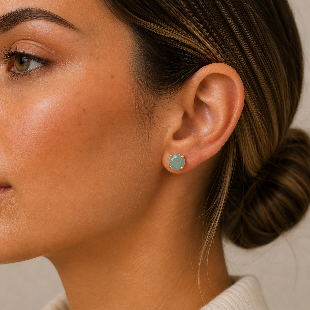 JaxKelly - Round - Amazonite Gemstone - Gold Earrings