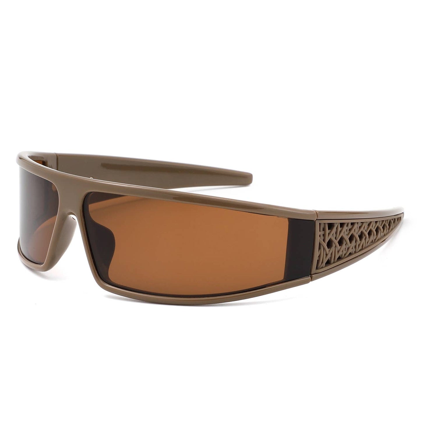 Cramilo Eyewear - Sport Shield Patterned Temples Wraparound Sunglasses