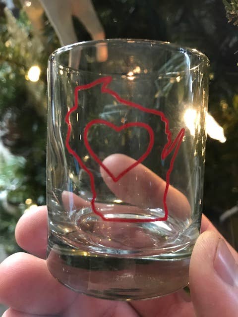 Flags Over Wisconsin - Wisconsin Home Love Shot glass | WI Home heart votive gift