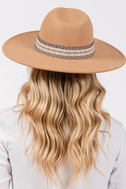 Collections by Fame Accessories - Flat Brim Boho Pattern Band Fedora Hat