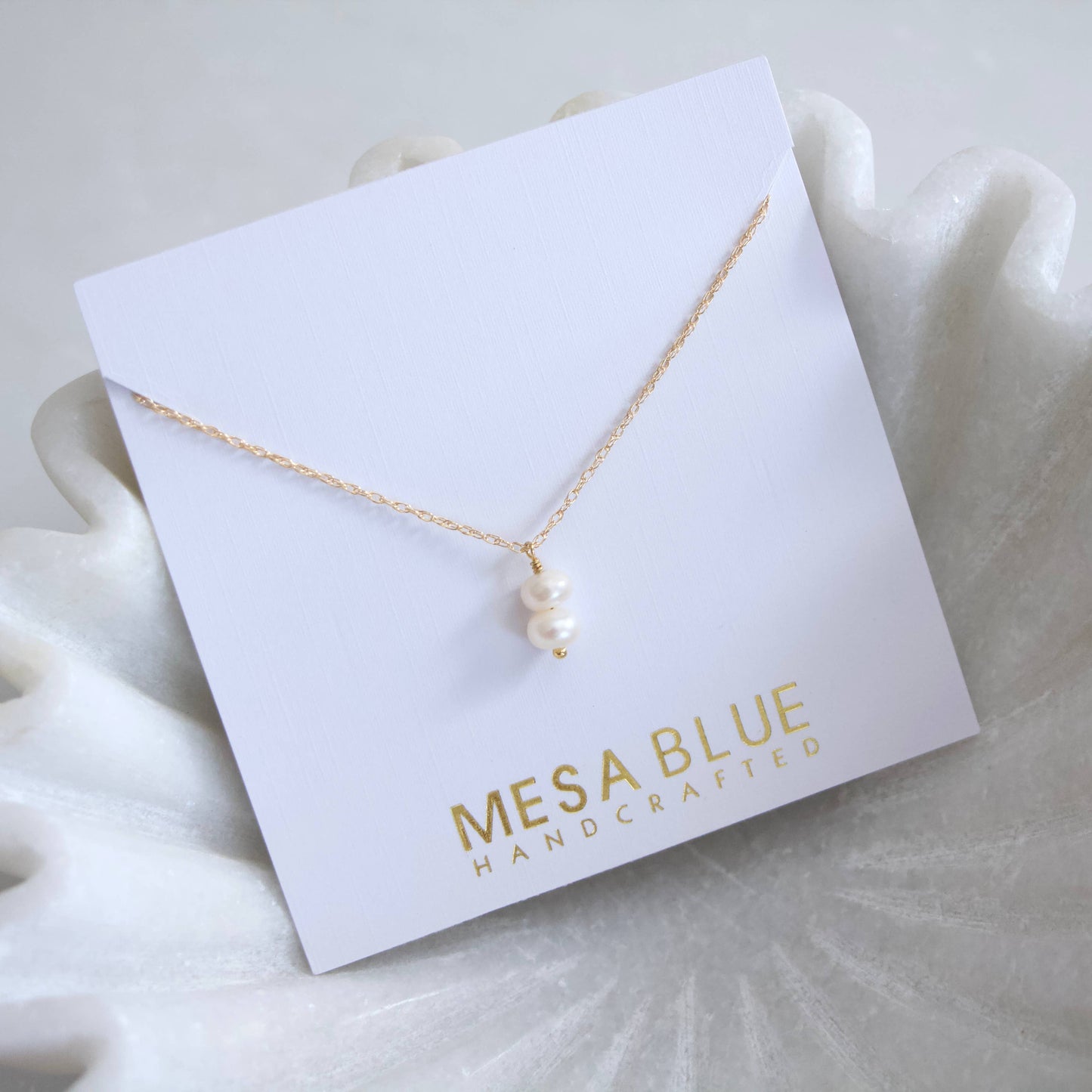 Mesa Blue - Mini Pearl Drop Necklace - Gold Filled