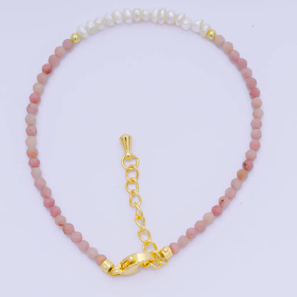 Aim Eternal - 24K Gold Filled Shell Pearl Multifaceted Natural Gemstone Bead 6.69 Inch Bracelet w. Extender | WA-03695 ~ WA-03717