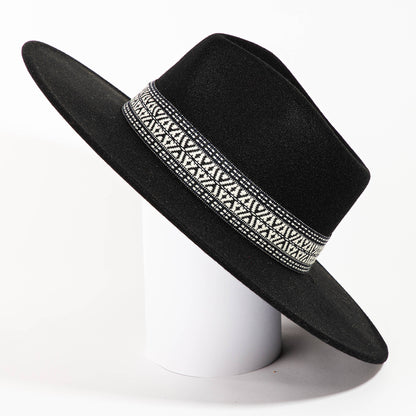 Collections by Fame Accessories - Flat Brim Boho Pattern Band Fedora Hat