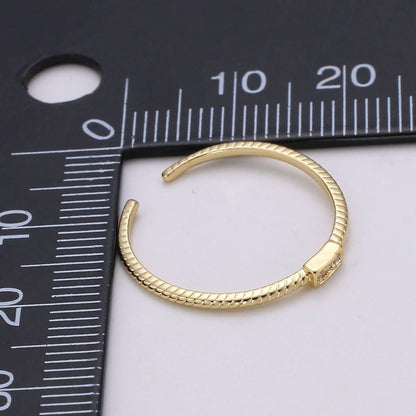 Aim Eternal - Trilogy Pave CZ 24K Gold Ring, Cubic Adjustable Gold Ring, Simple Ring, Clear Cubic Zirconia Ring- R-198