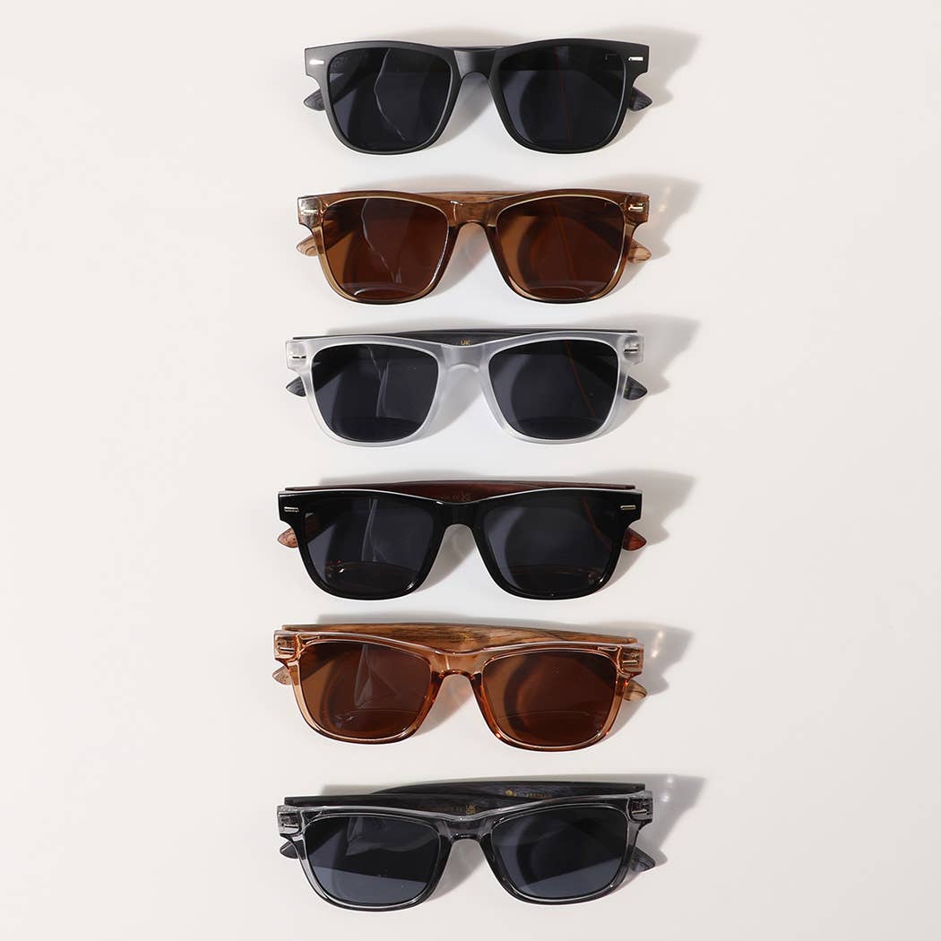 Fashion City - Square Shape Frame Wood Legs Fashion Sunglasses