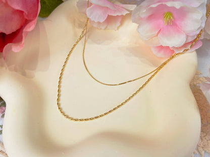 Melange Blanc - N018 gold double strand dainty chain minimalist necklace