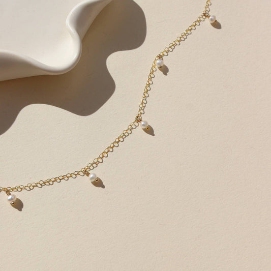 Token Jewelry - Delicate Pearl Necklace in 14k Gold Fill or Sterling Silver 