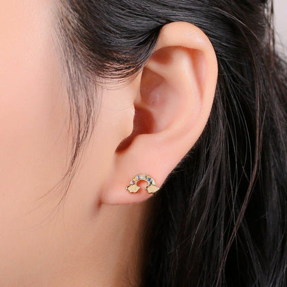 Aim Eternal - Tiny CZ Rainbow Stud Earrings Dainty Multi Color Cloud Stud Earring Gold Minimalist Jewelry for her christmas gift Q-260