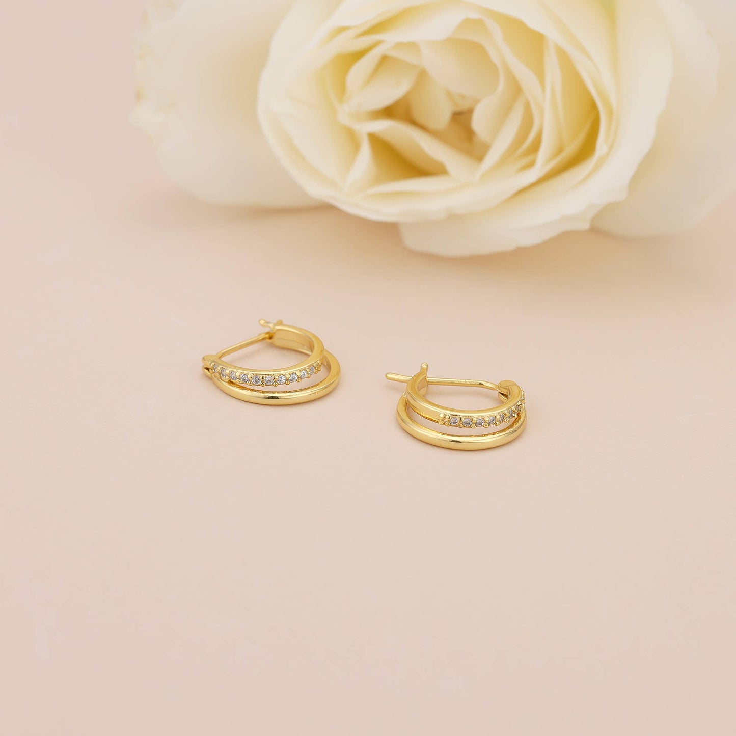 Melange Blanc - E072 double hoop earrings, pave hoop earrings