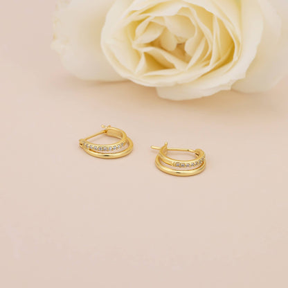 Melange Blanc - E072 double hoop earrings, pave hoop earrings