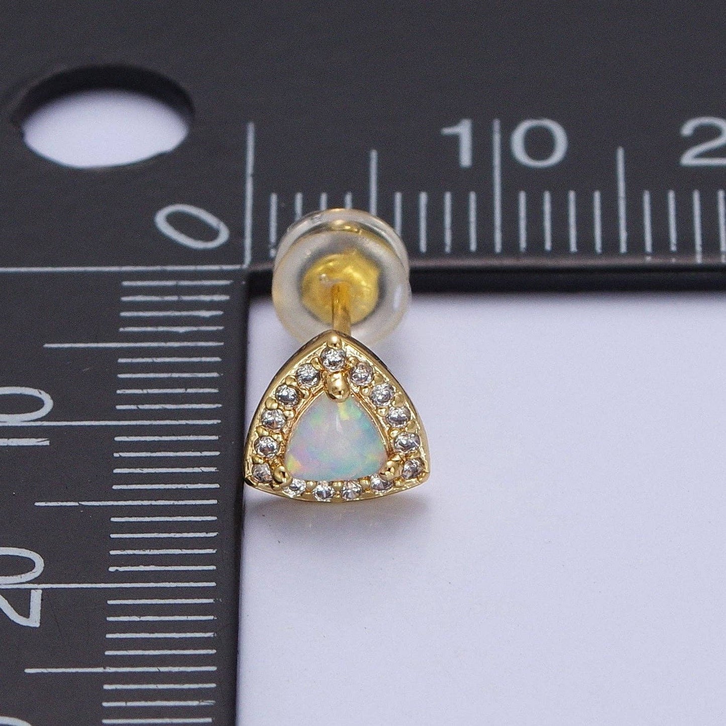 Aim Eternal - 14K Gold Filled White Opal Micro Paved CZ Triangle Stud Earrings | Y086