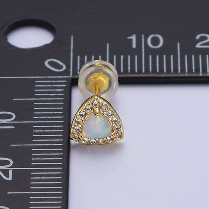Aim Eternal - 14K Gold Filled White Opal Micro Paved CZ Triangle Stud Earrings | Y086
